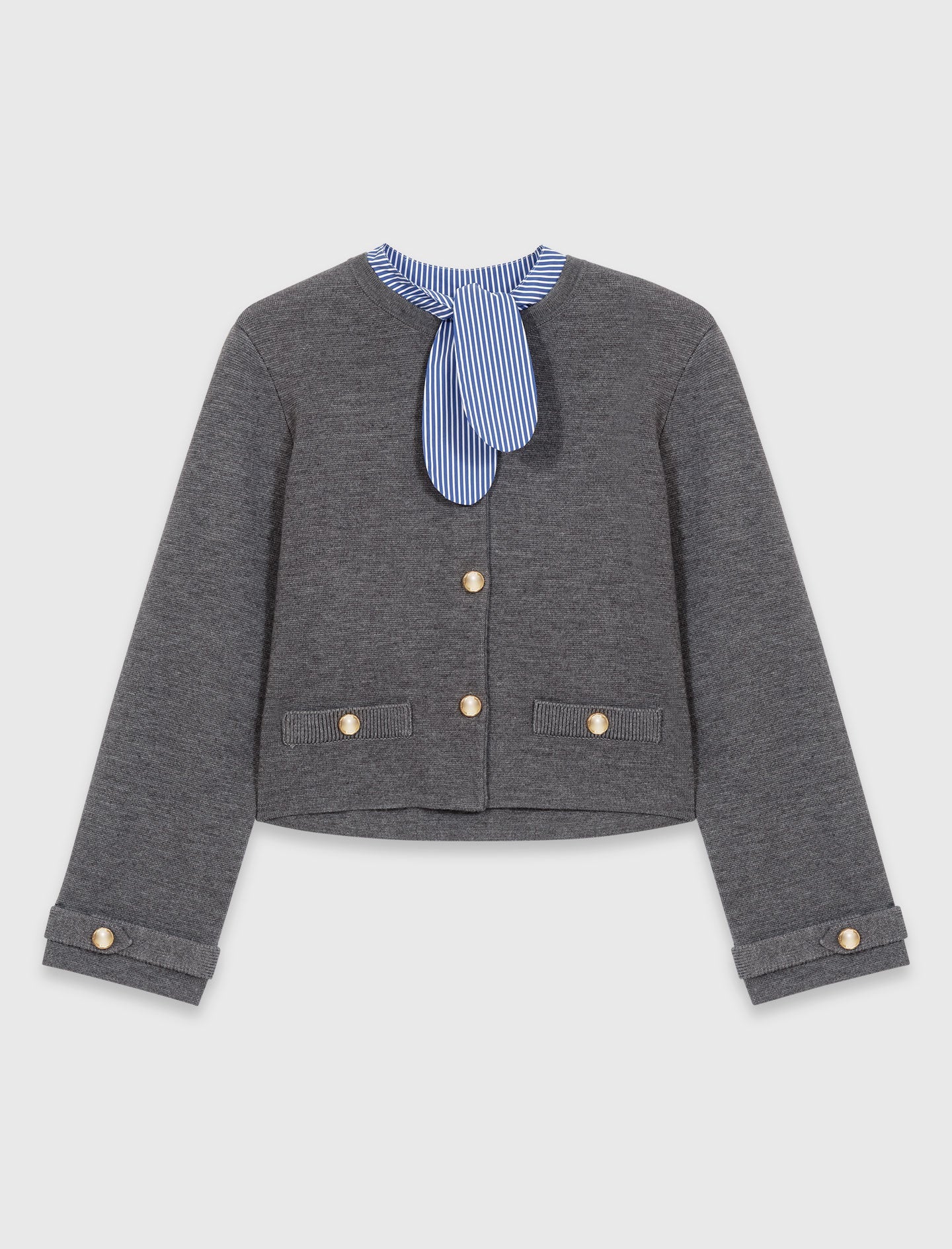 Removable Striped Collar Cardigan LIGHT GREY
