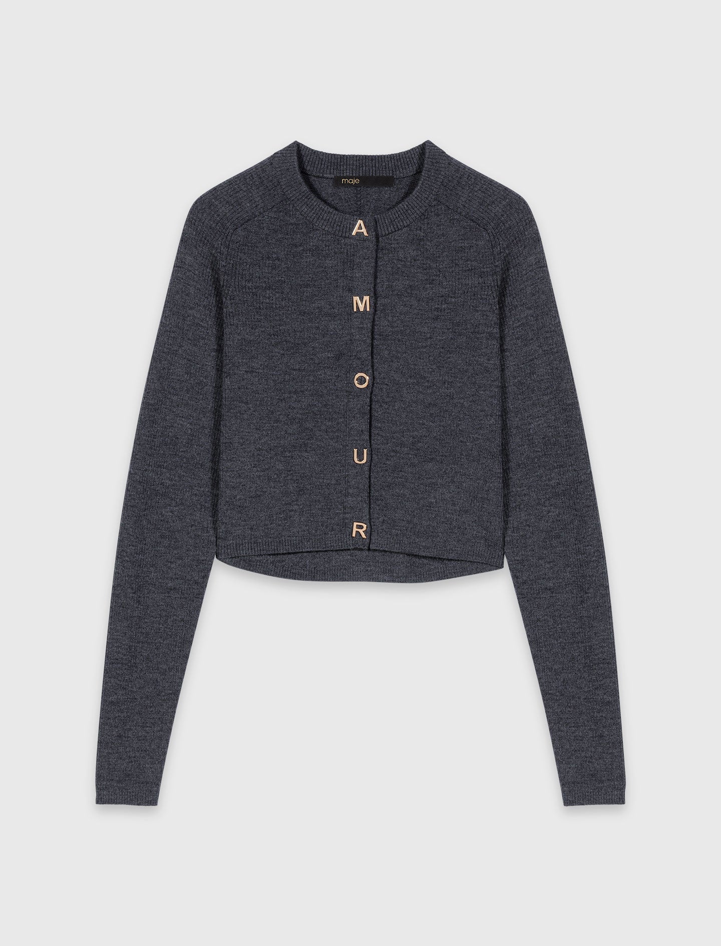 Round-Neck Rib Knit Cardigan GREY