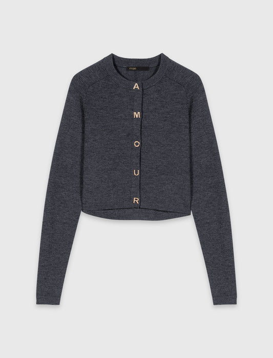 Round-Neck Rib Knit Cardigan GREY