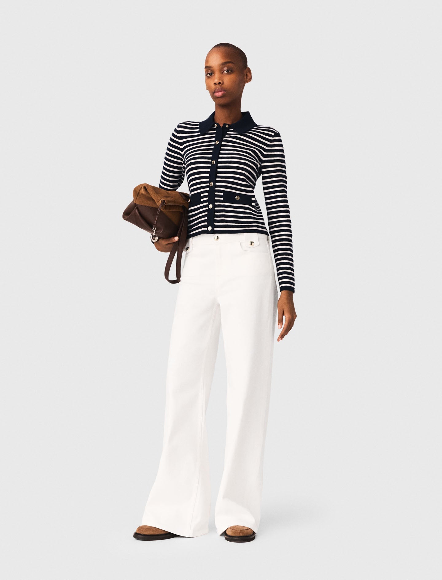 Striped Polo Cardigan NAVY