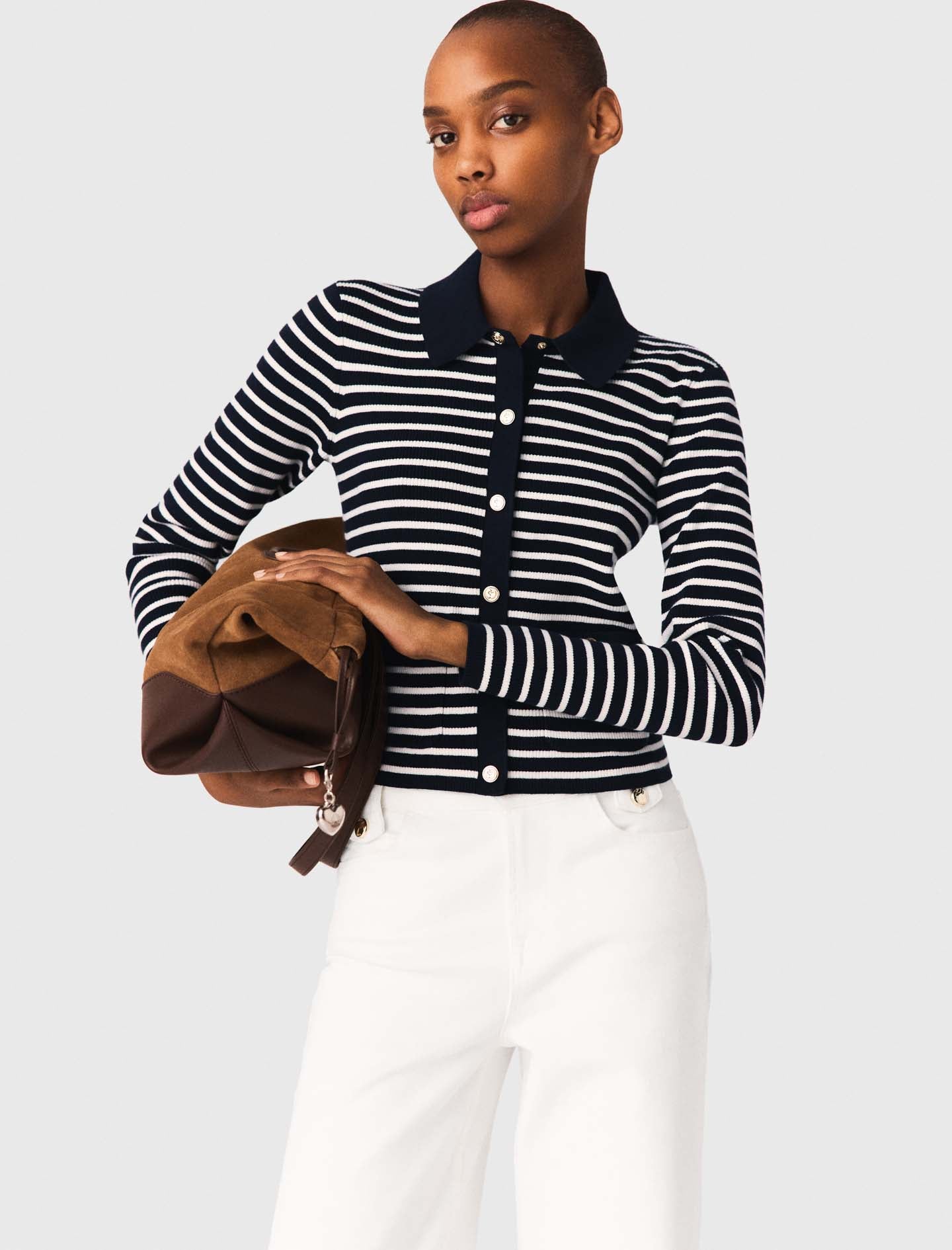 Striped Polo Cardigan NAVY