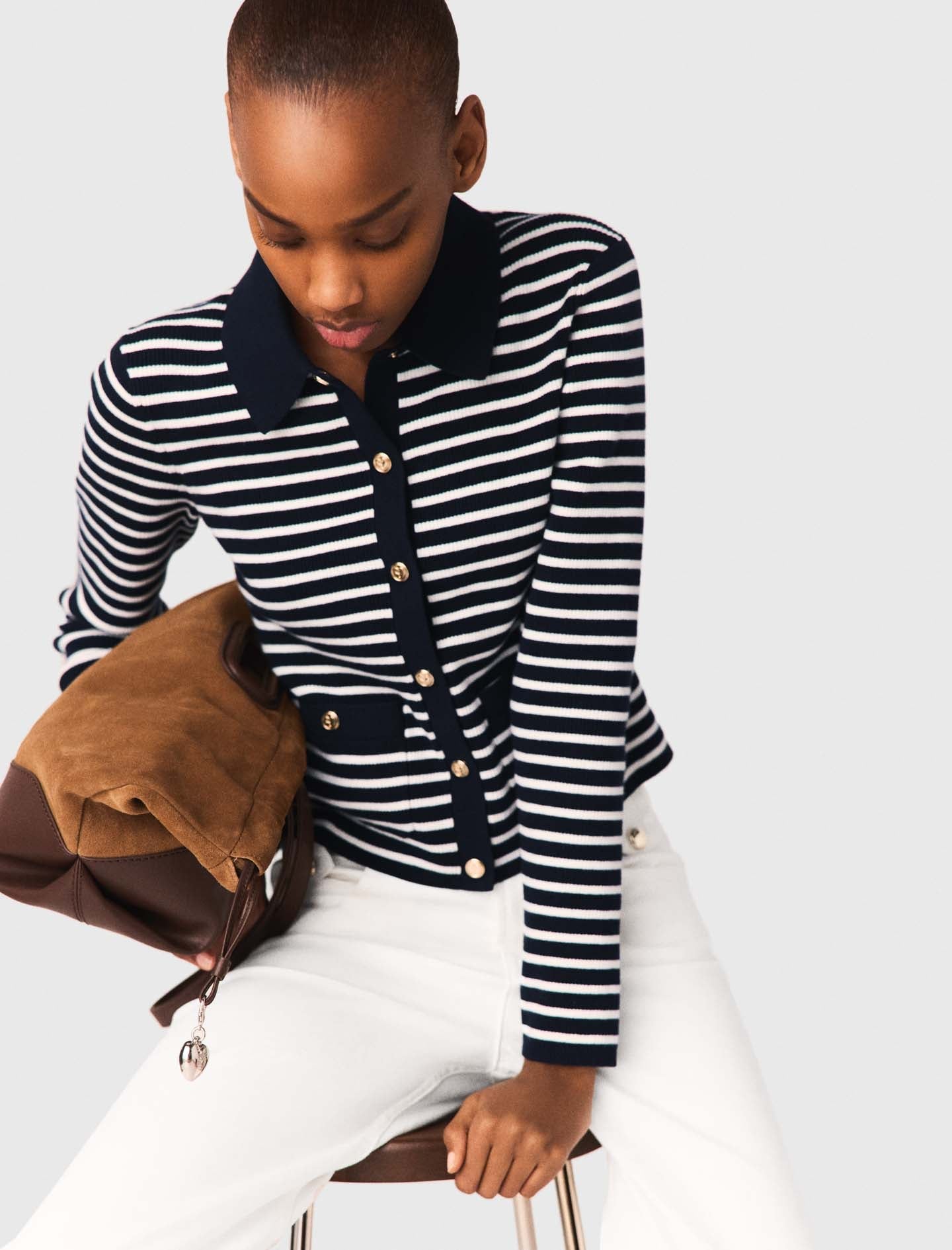 Striped Polo Cardigan NAVY