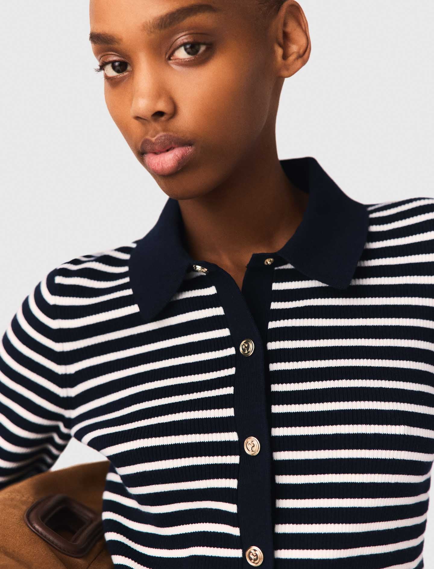 Striped Polo Cardigan NAVY