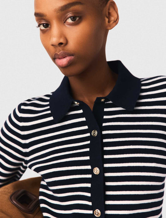 Striped Polo Cardigan NAVY