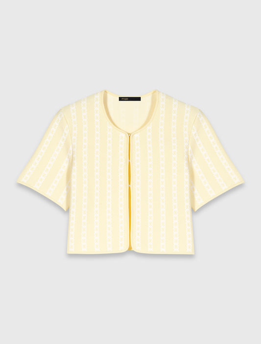 Cropped Fancy Knit Cardigan PALE YELLOW