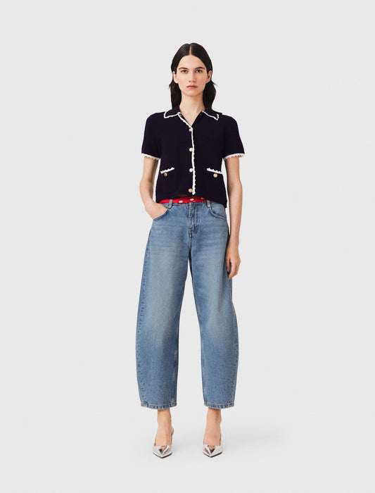 Cardigan with crochet trim Navy