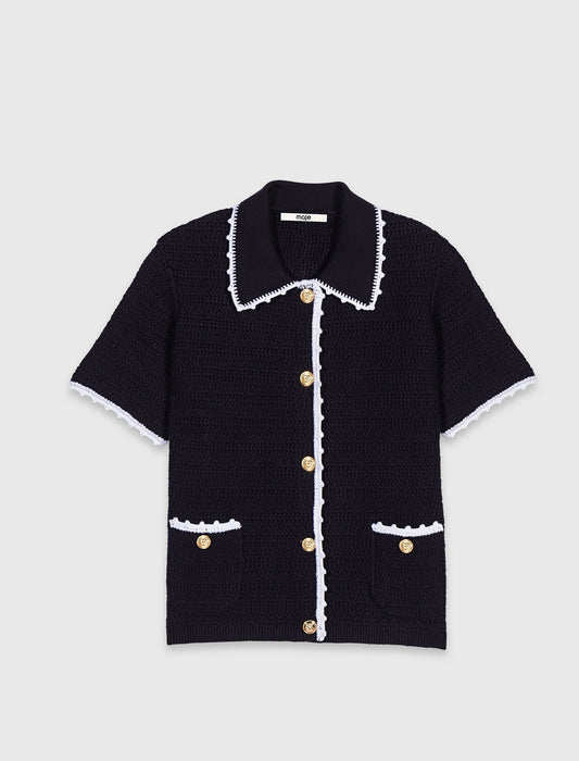 Cardigan with crochet trim Navy