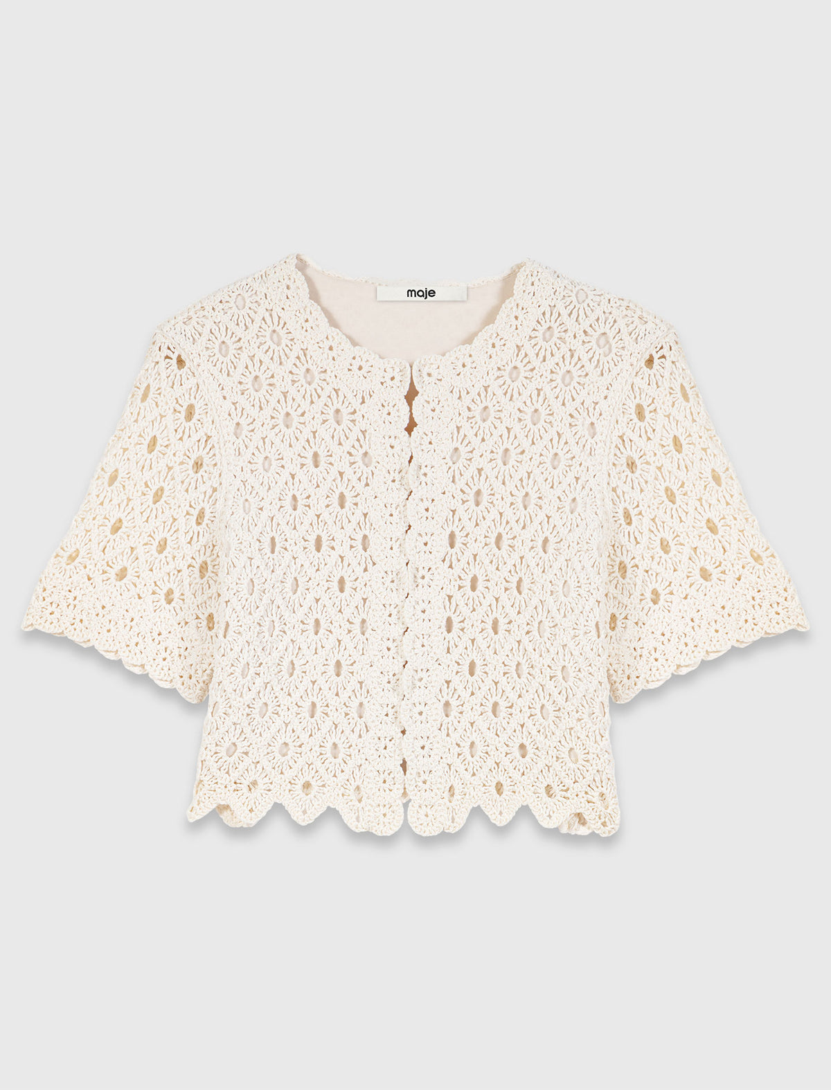 Fringed crochet cardigan Ecru