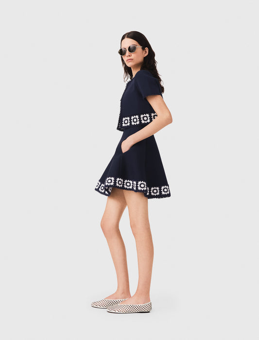 Cardigan with crochet panels Navy
