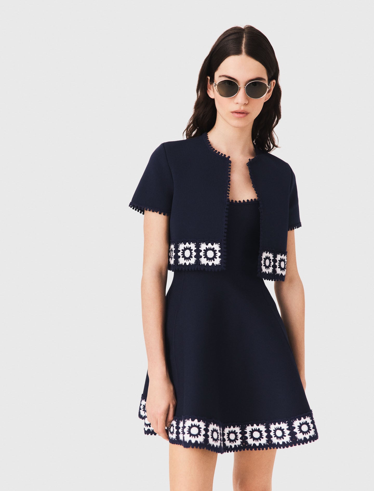 Cardigan with crochet panels Navy