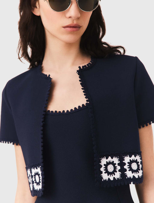 Cardigan with crochet panels Navy