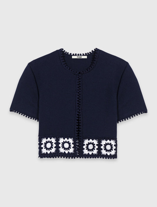 Cardigan with crochet panels Navy