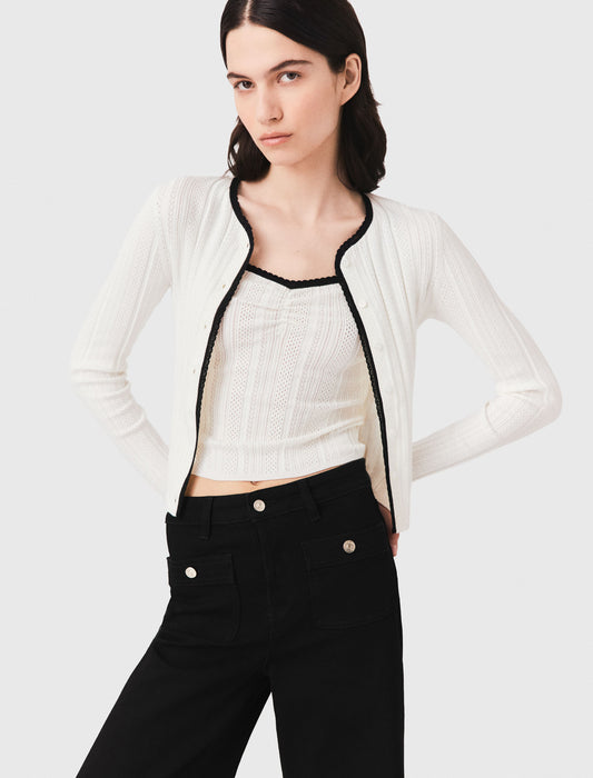 Pointelle knit twinset White