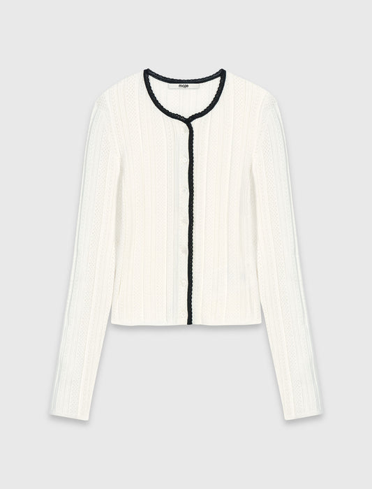 Pointelle knit twinset White