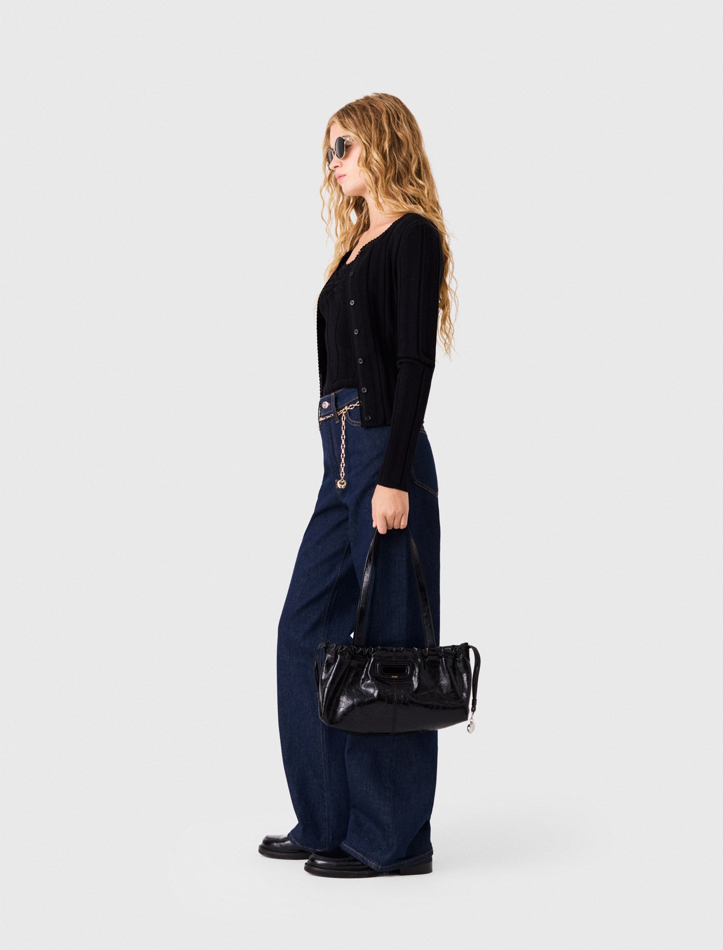 Pointelle knit twinset Black