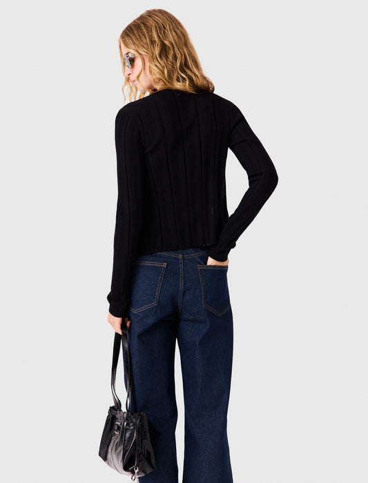 Pointelle knit twinset Black