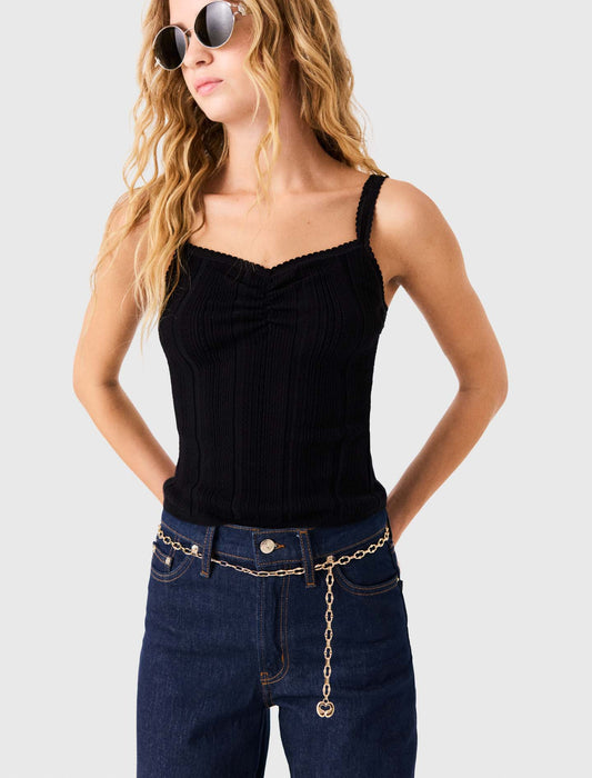 Pointelle knit twinset Black