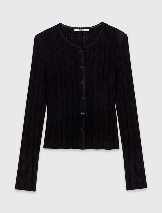 Pointelle knit twinset Black