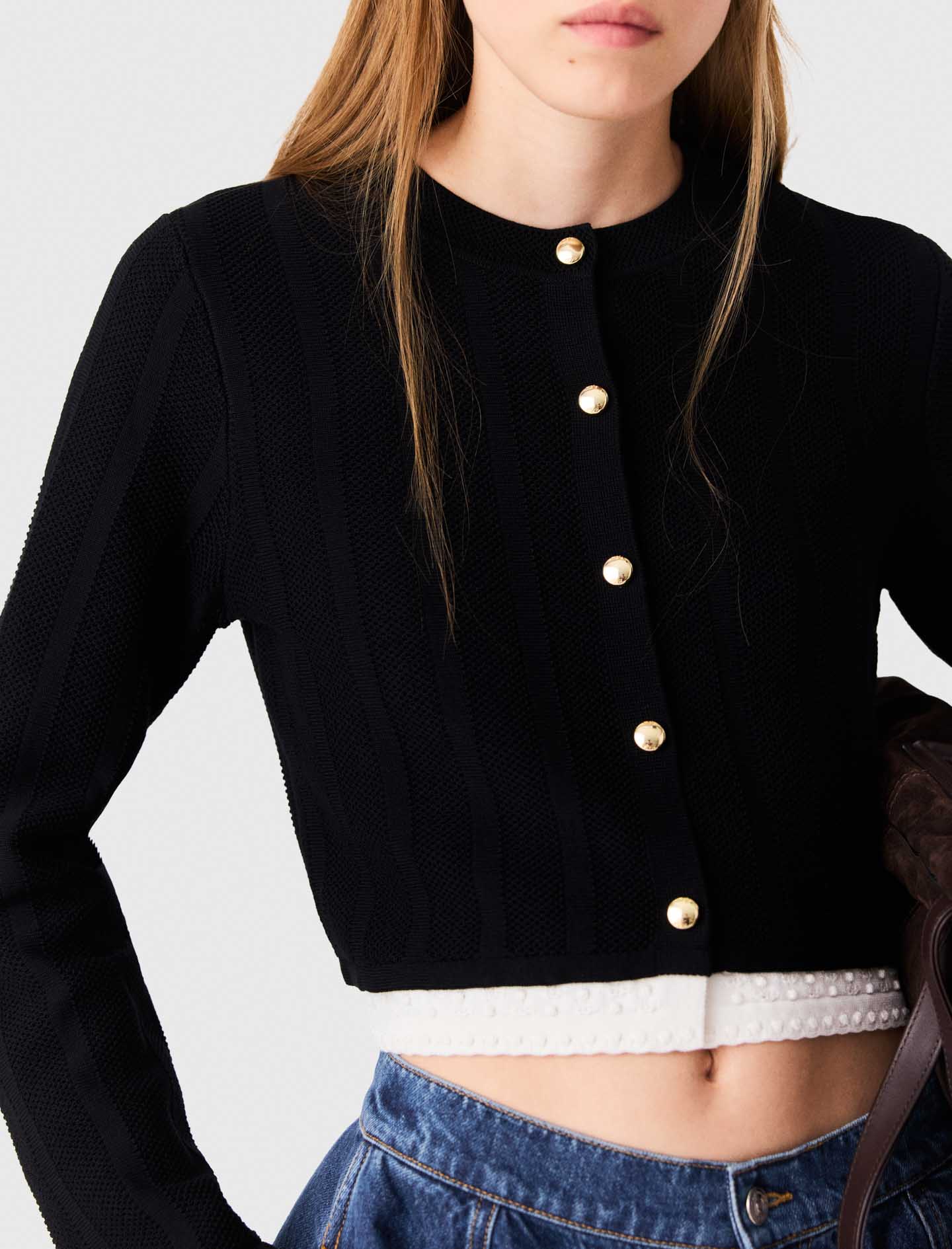 Cardigan with contrast band Black