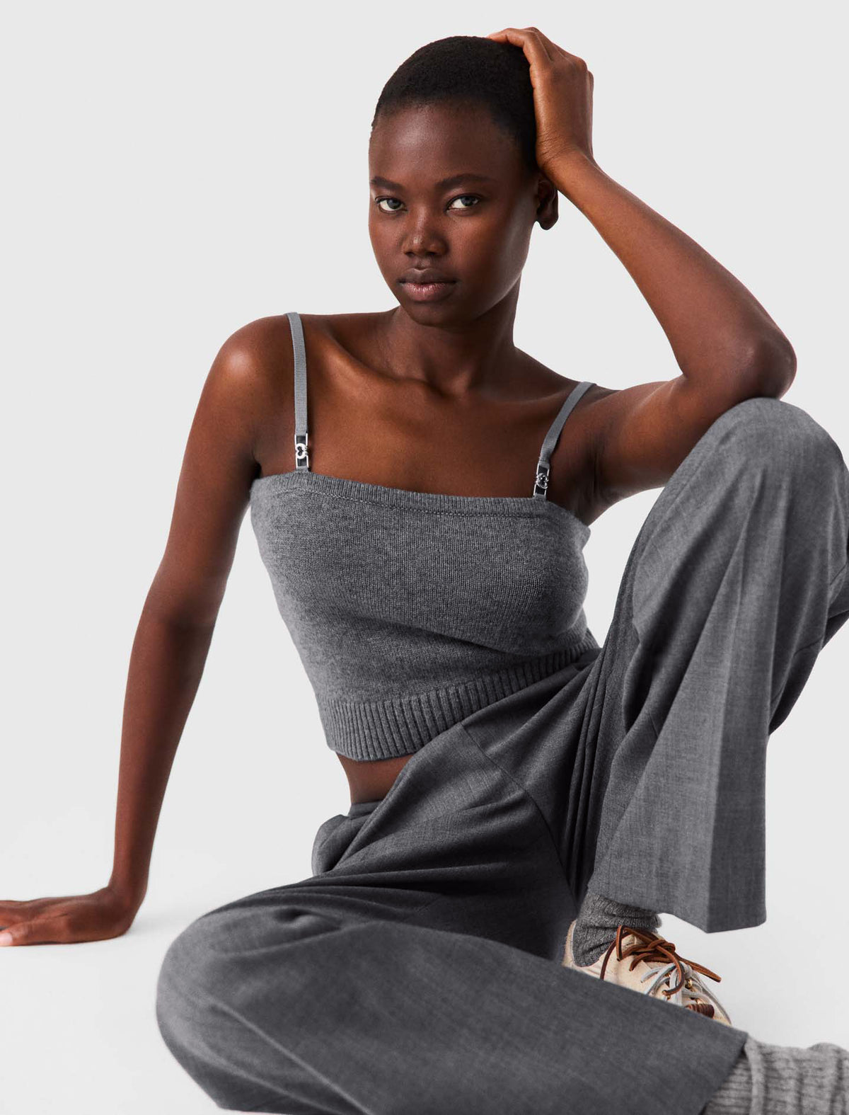 Twinset with lace trim Grey/Black