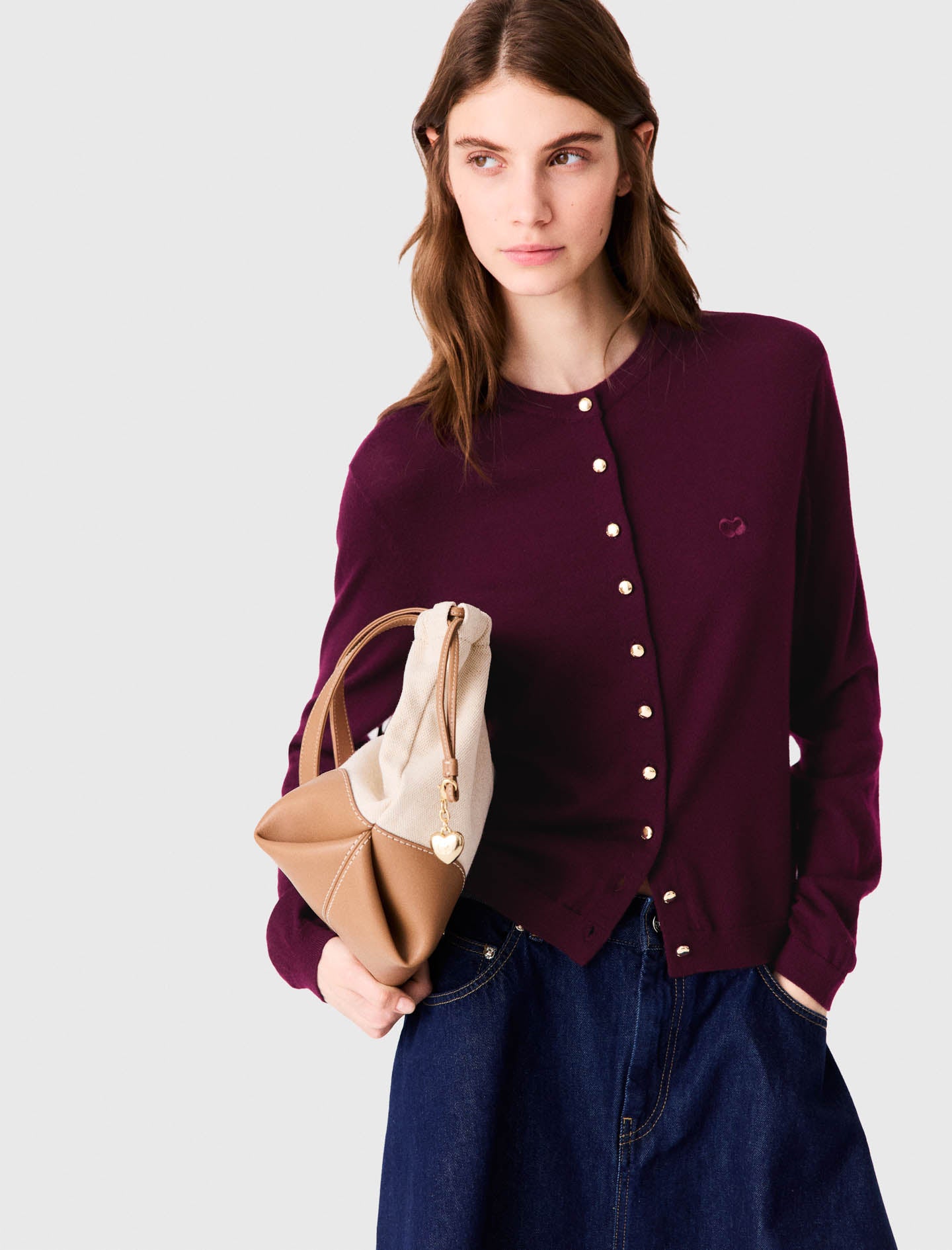 Cardigan with embroidered logo Eggplant