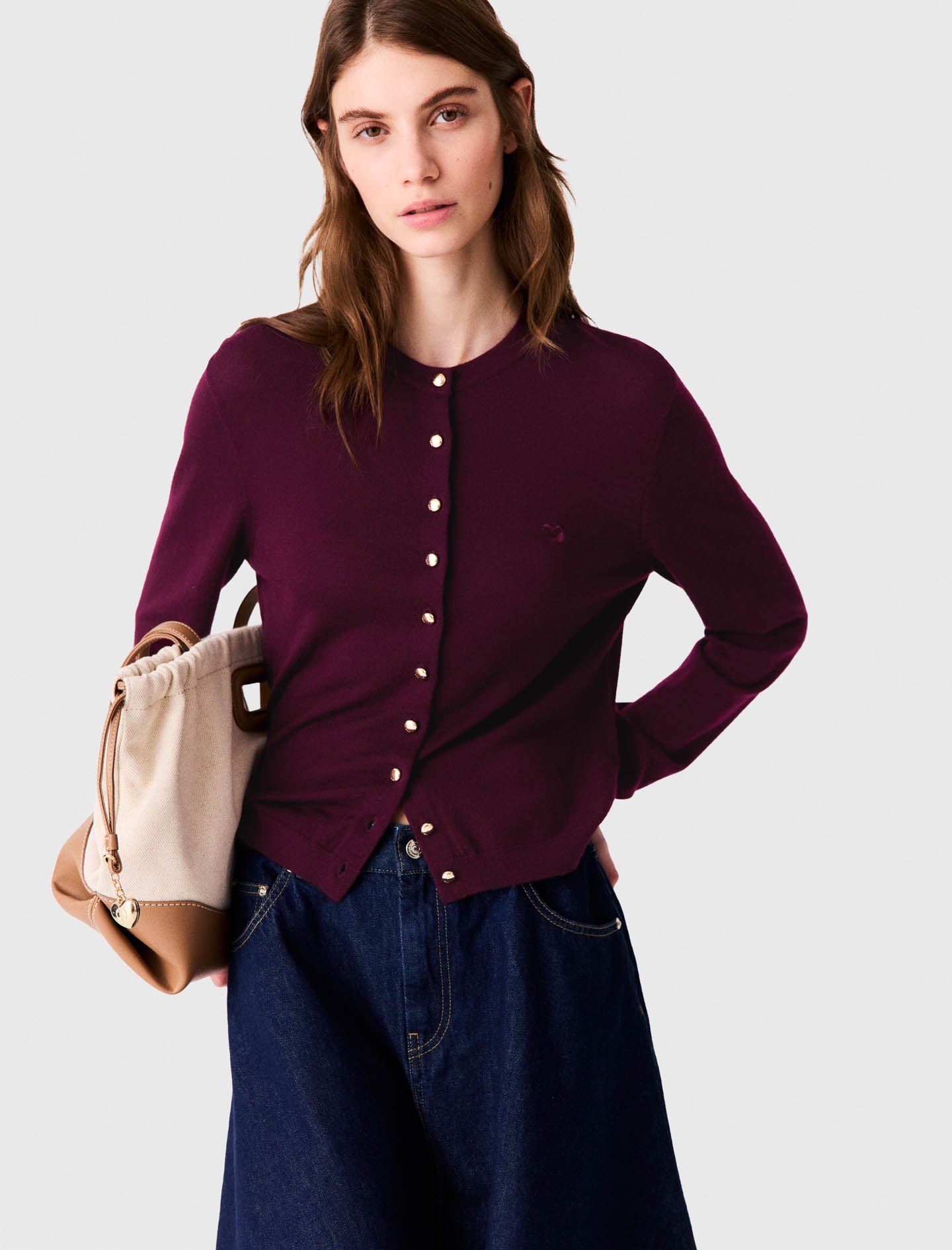 Cardigan with embroidered logo Eggplant