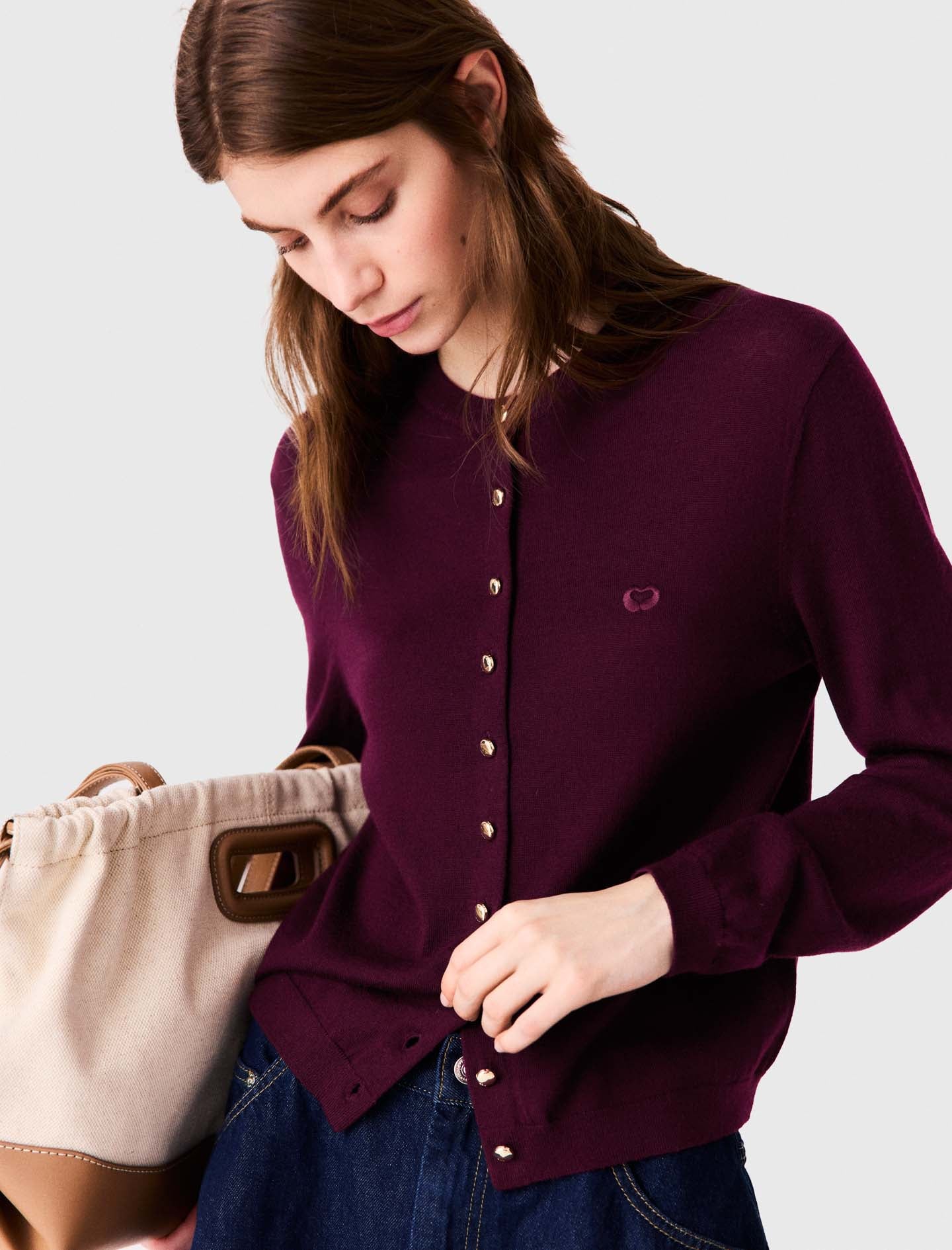 Cardigan with embroidered logo Eggplant