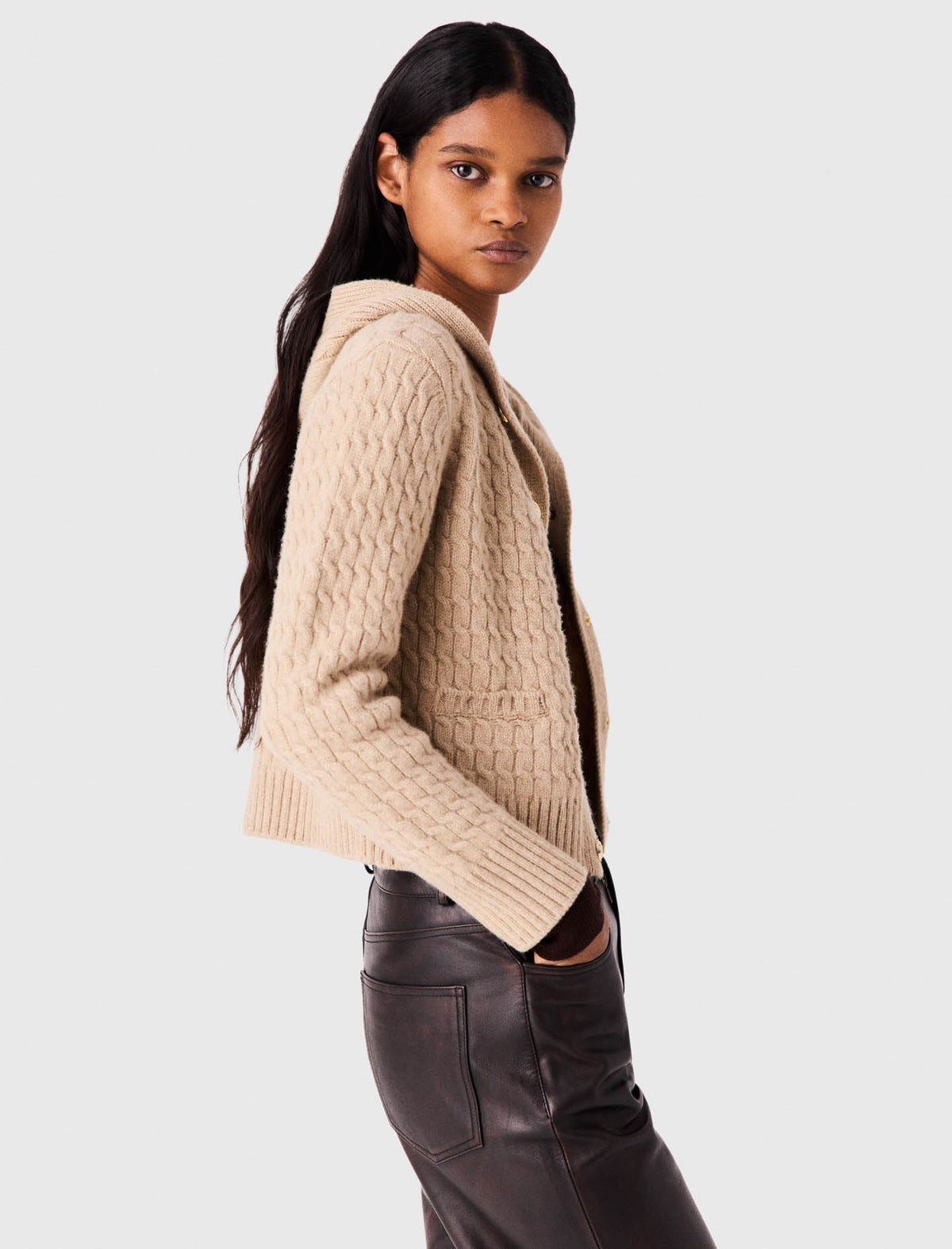 Hooded Cardigan Beige