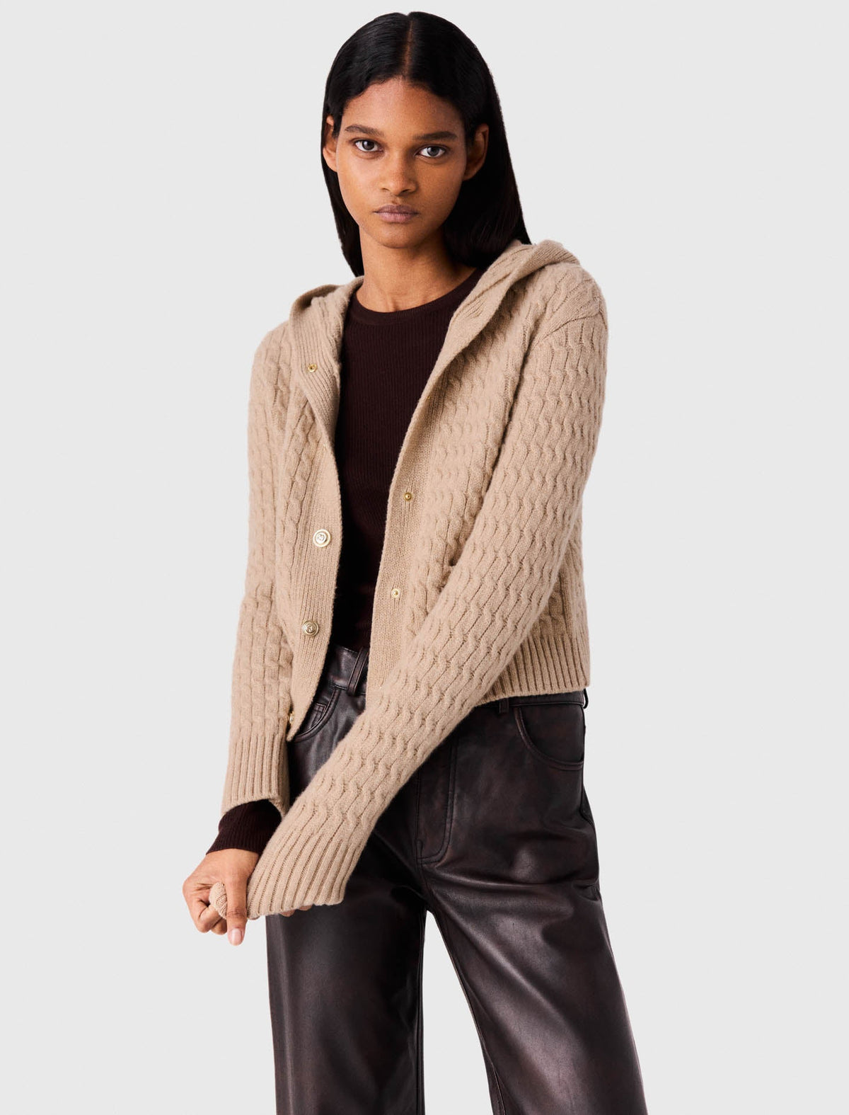 Hooded Cardigan Beige