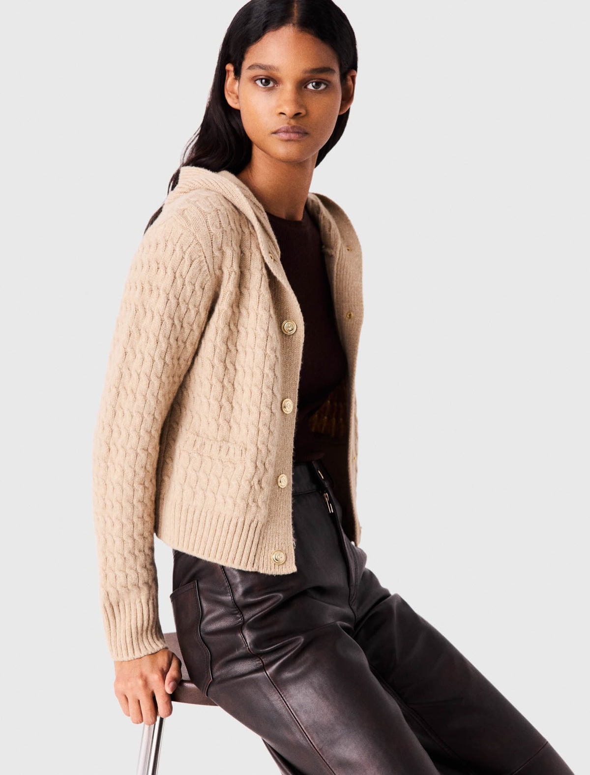 Hooded Cardigan Beige