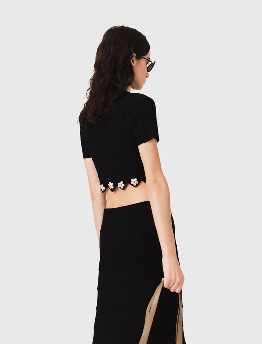 Cardigan with floral jewel details Black