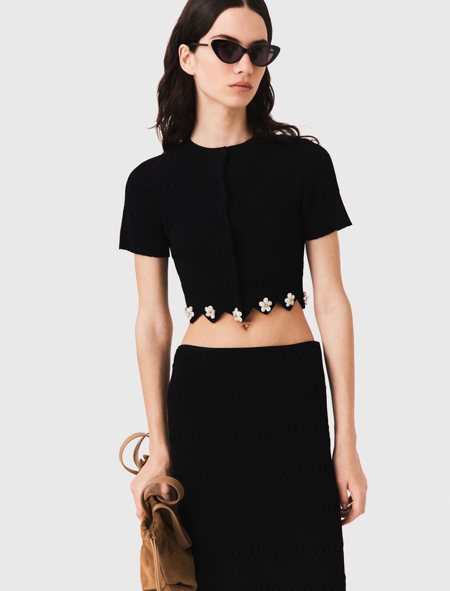 Cardigan with floral jewel details Black