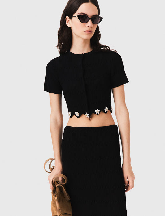 Cardigan with floral jewel details Black