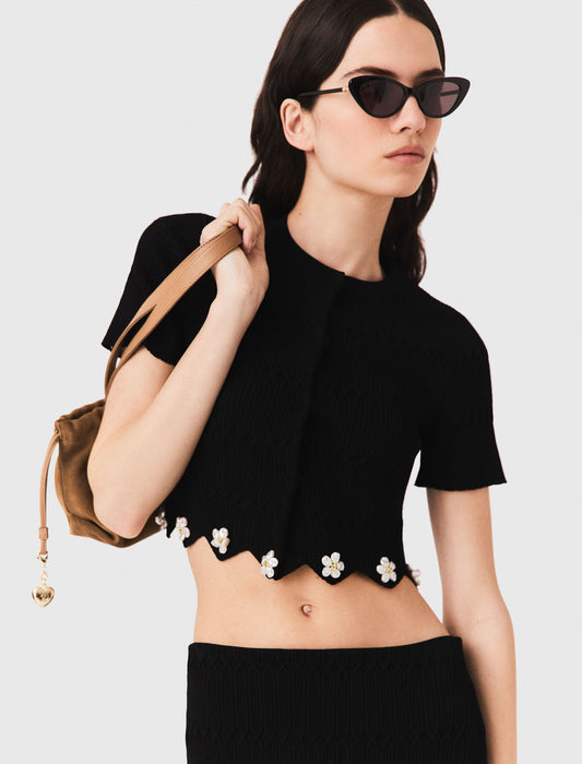 Cardigan with floral jewel details Black