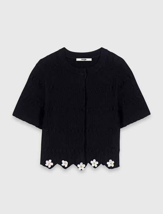 Cardigan with floral jewel details Black