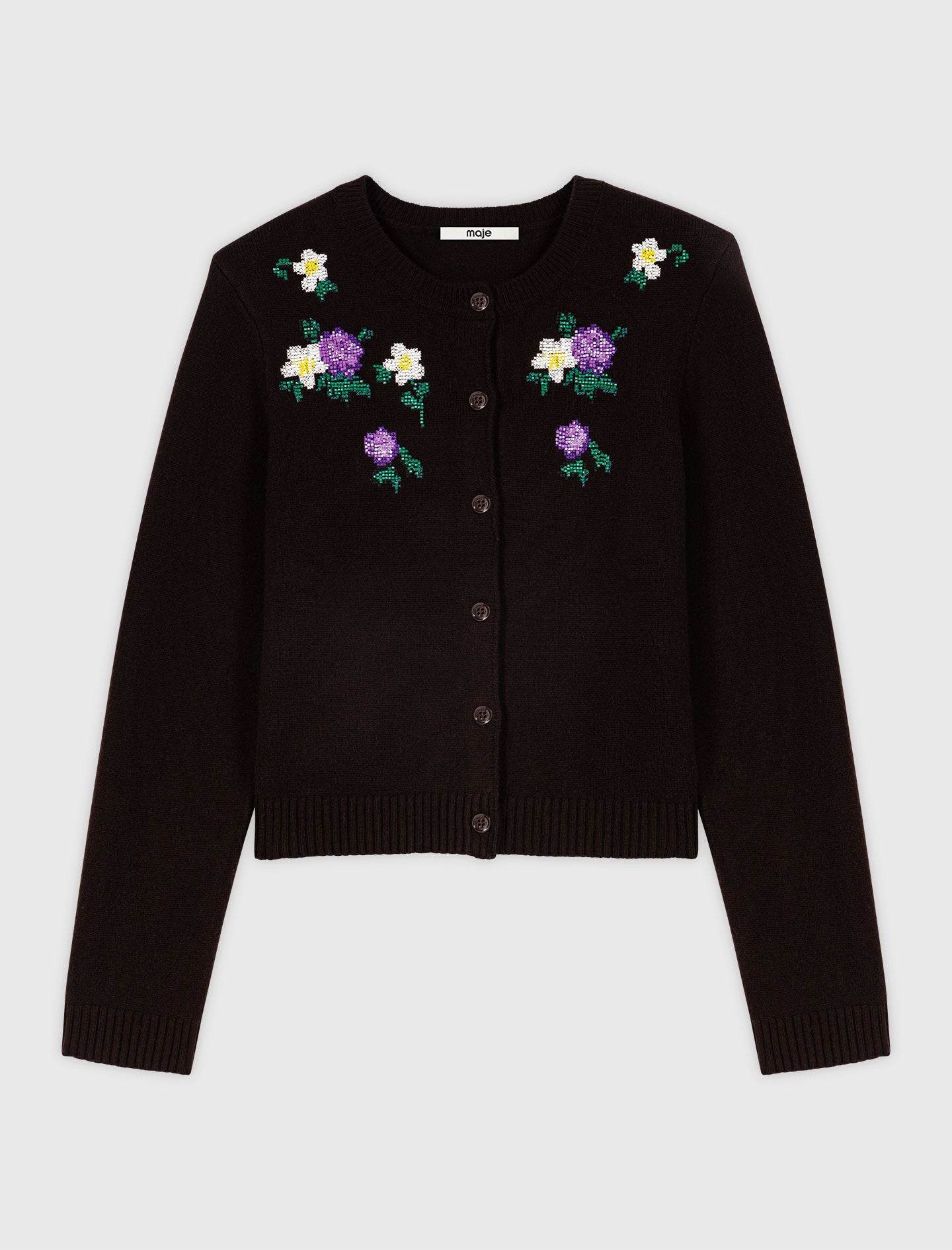 Cardigan with floral embroidery Brown