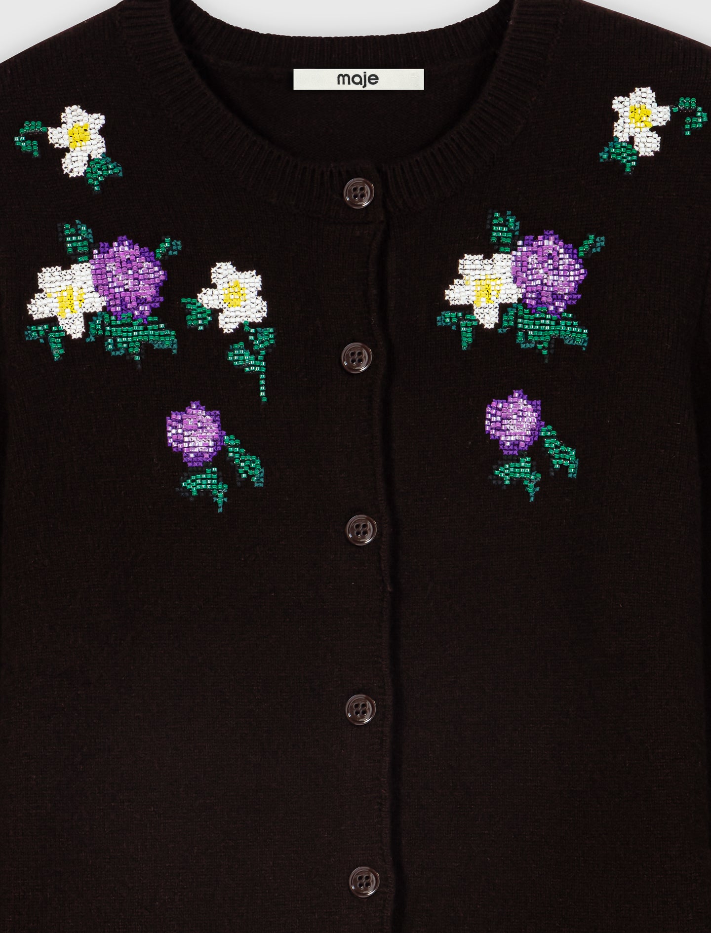 Cardigan with floral embroidery Brown