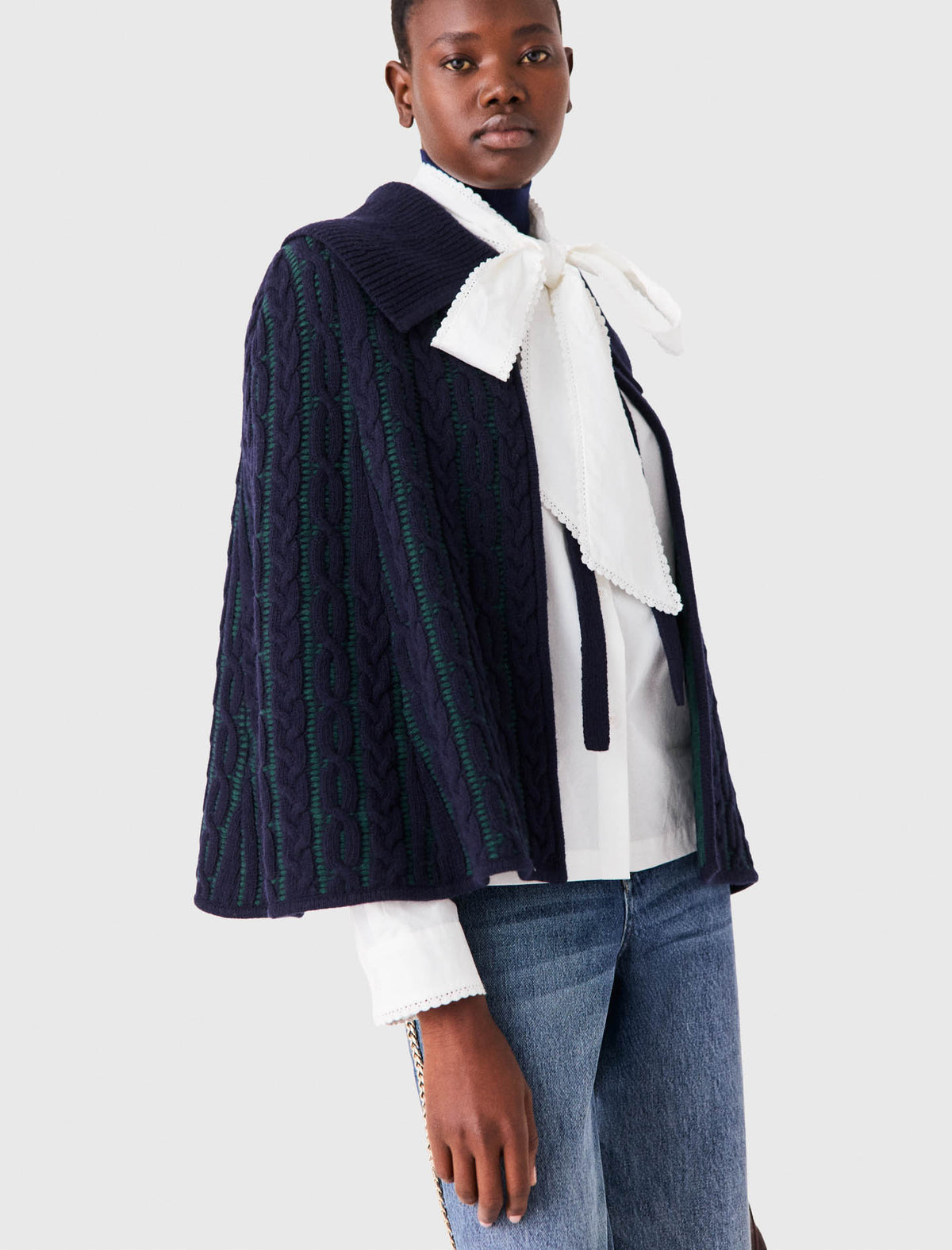 Cropped cape cardigan Navy/Green