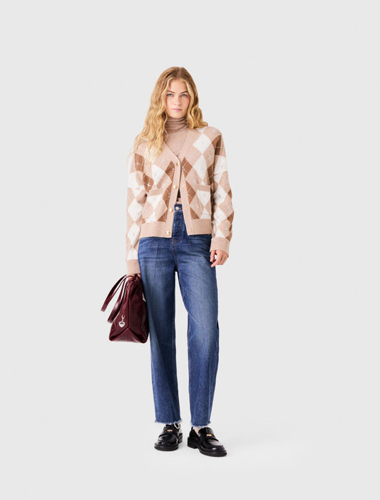 Argyle-patterned cardigan Beige