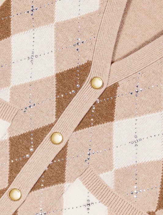 Argyle-patterned cardigan Beige
