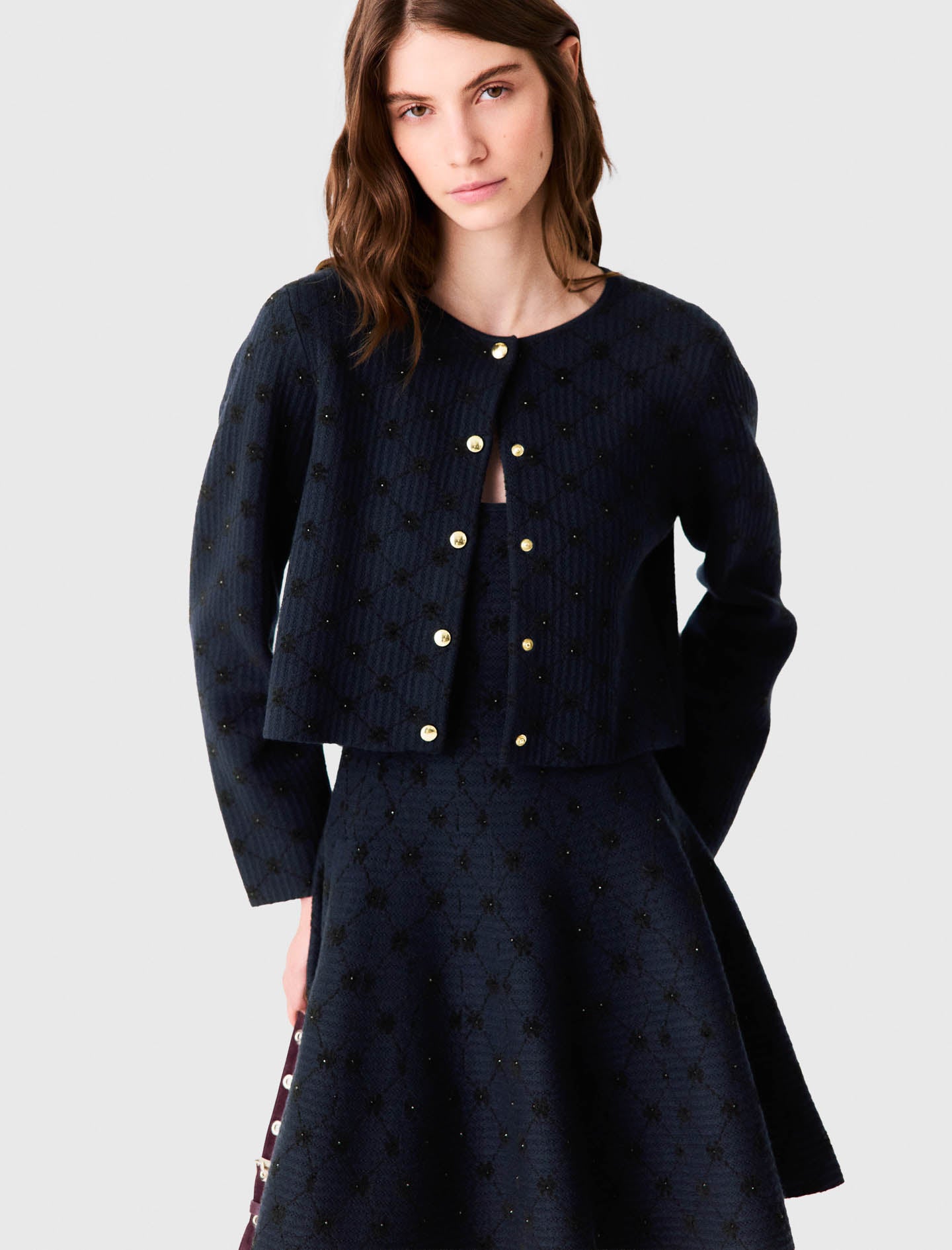Jacquard cardigan with sequins Navy
