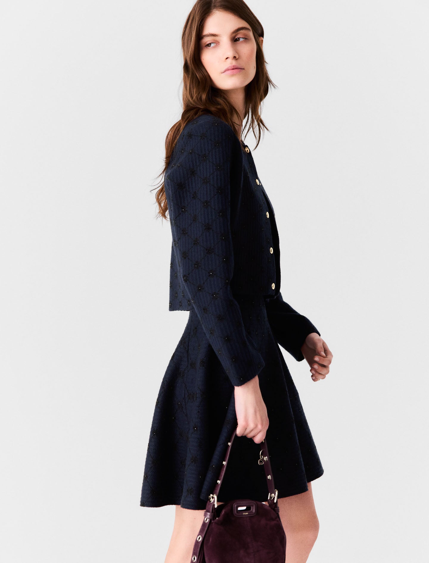 Jacquard cardigan with sequins Navy