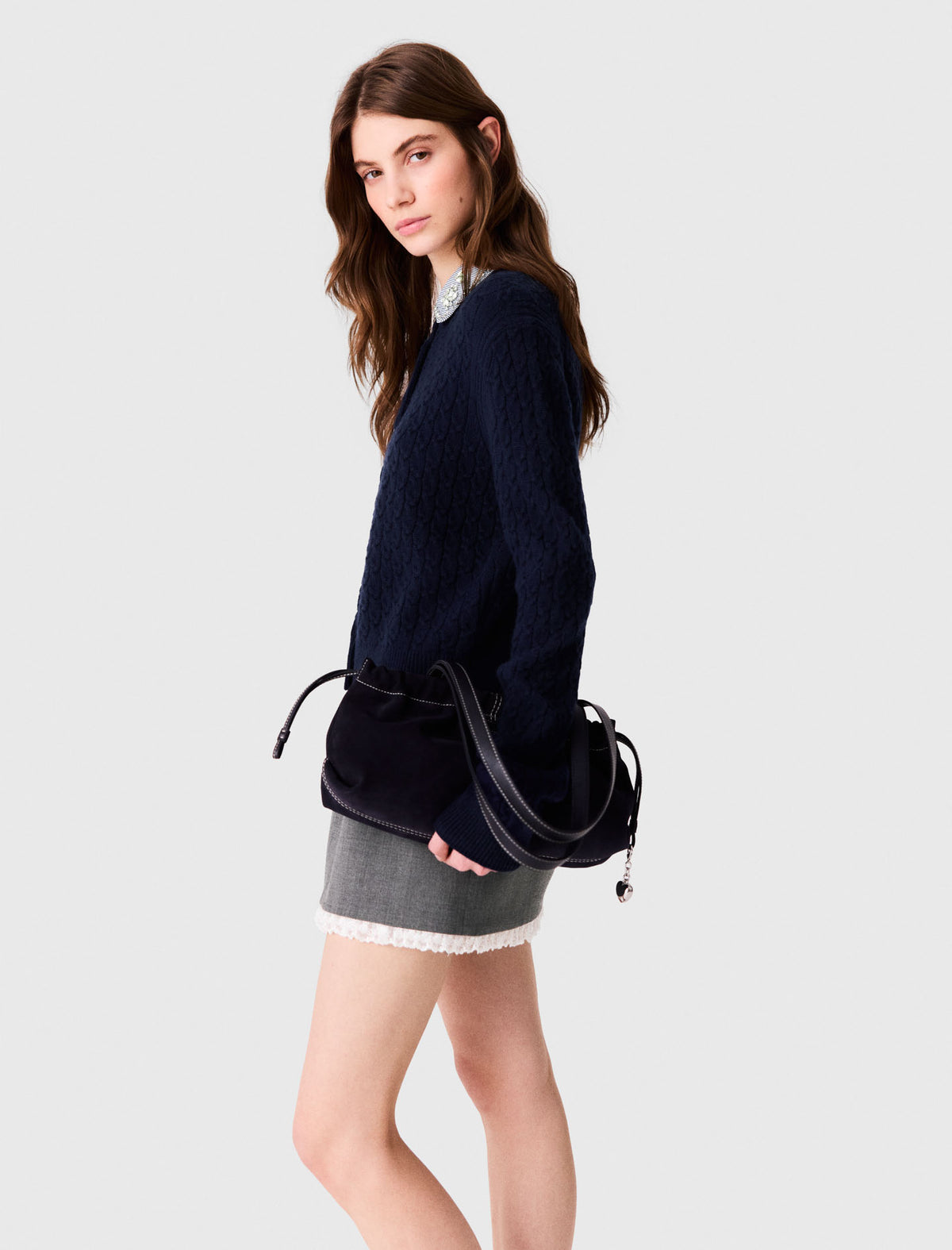 Cardigan with poplin collar Navy