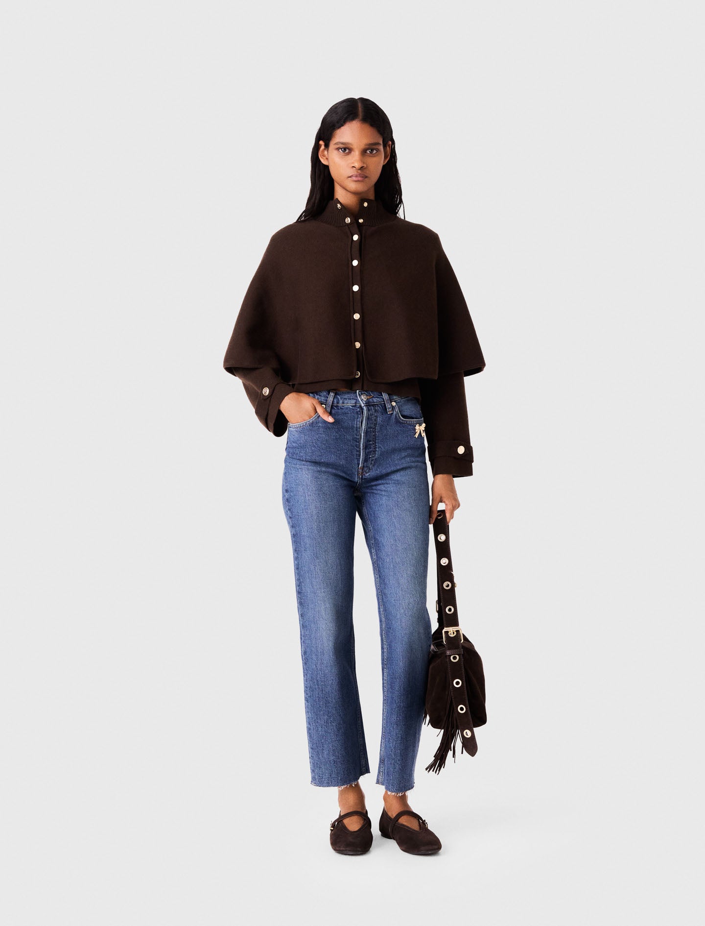 Cape-style cardigan Dark Brown