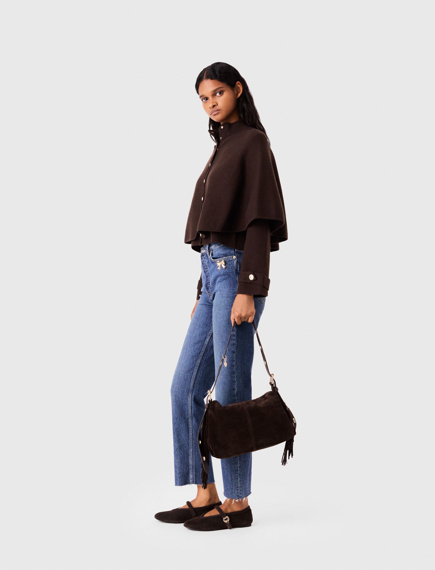 Cape-style cardigan Dark Brown