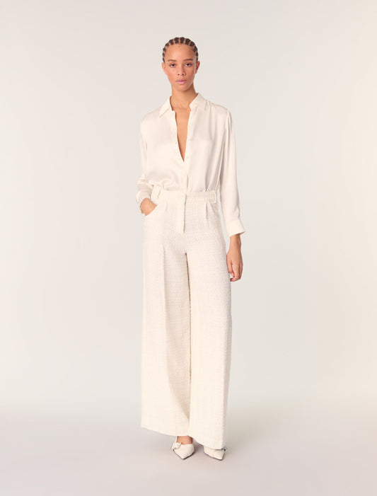 White-featured-Silk satin shirt