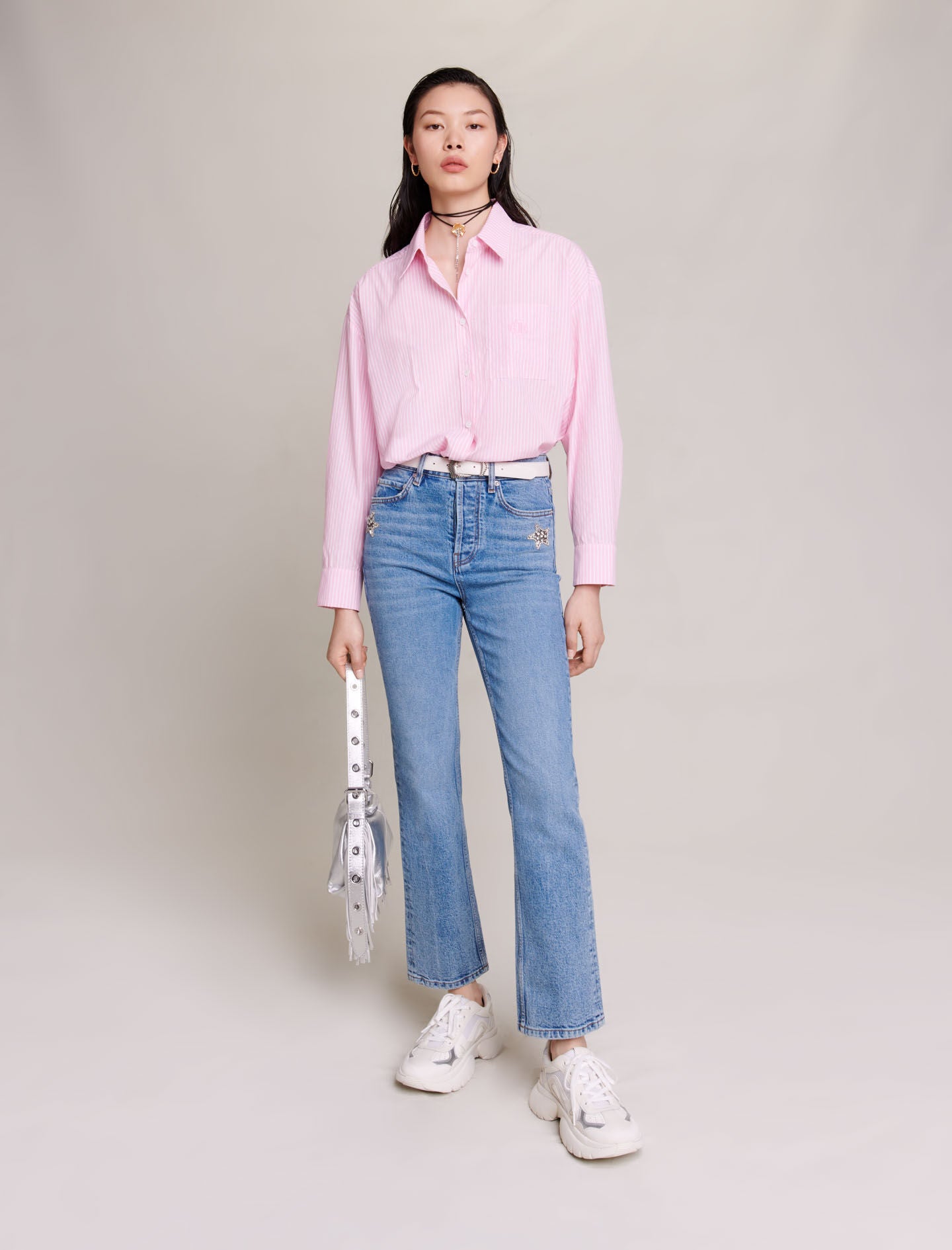 Pink-featured-striped shirt