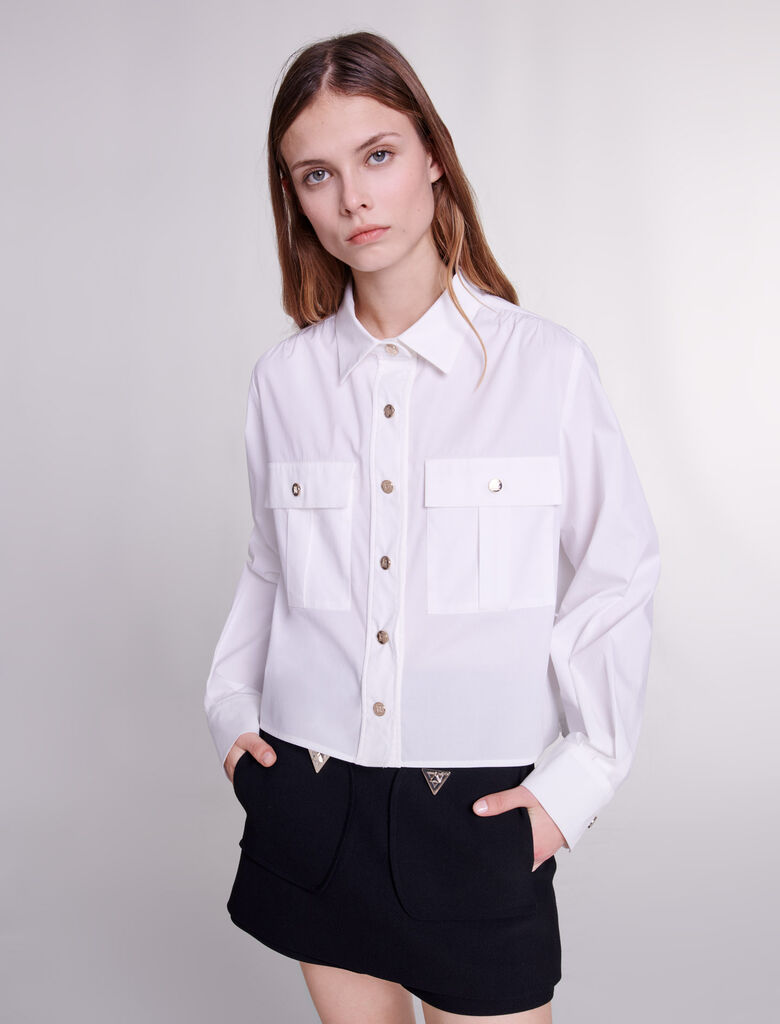 White-featured-Cropped cotton shirt