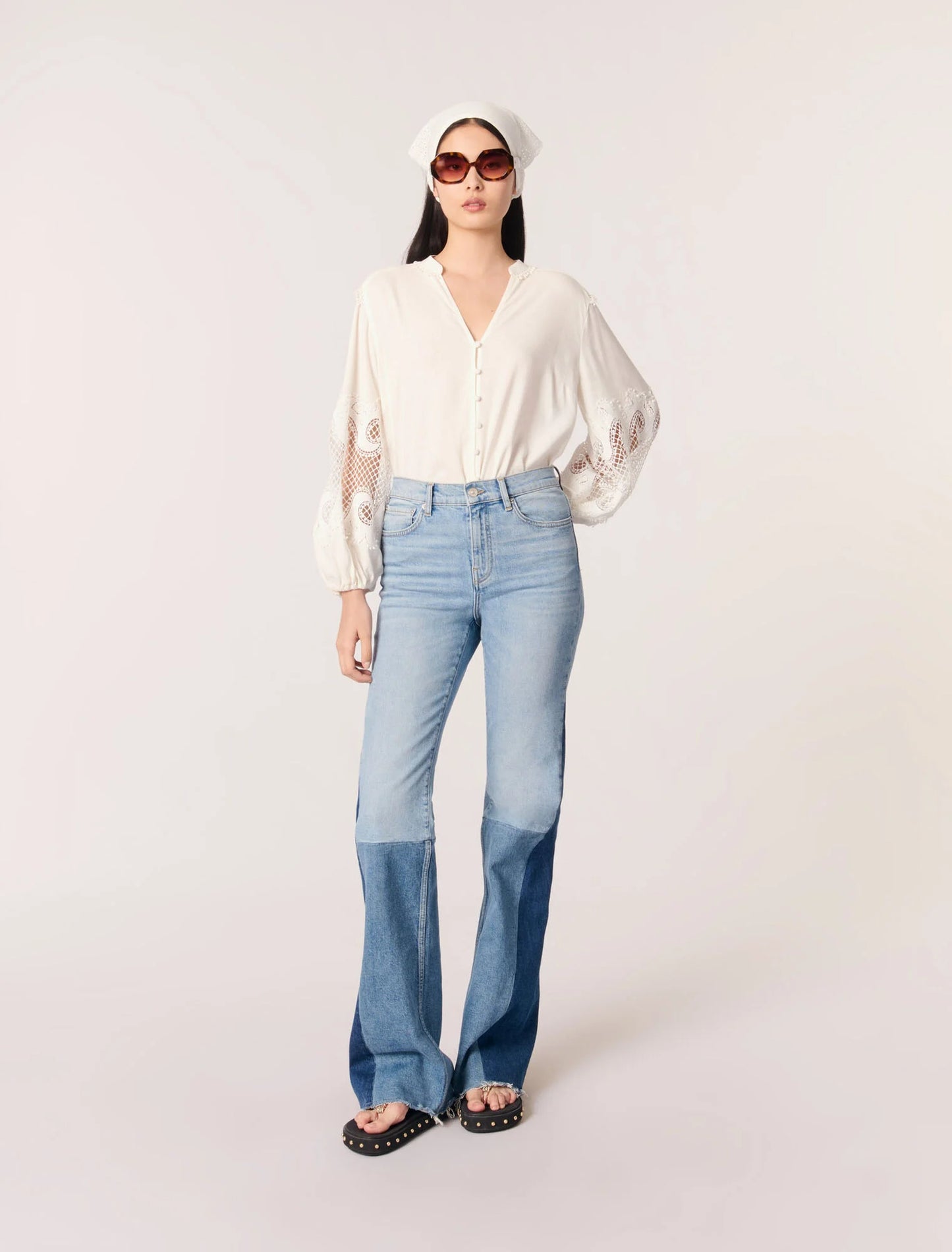 Ecru-featured-Shirt With Embroidered Sleeves