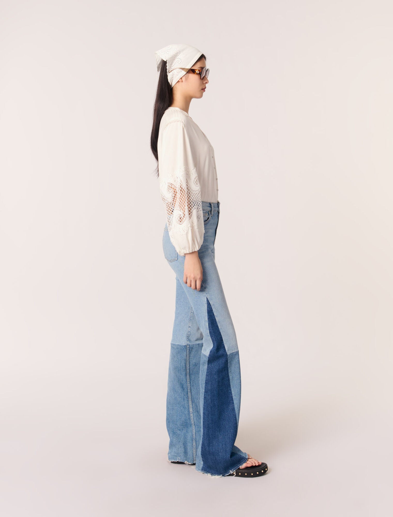 Ecru-Shirt With Embroidered Sleeves